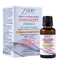 Zane Hellas FunguCept Athlete’s Repair Solution. Relieves Itching, Burning, Cracking, Scaling. Stop Bad Odor. Visible Results in 5 Days. 1 fl. oz - 30 ml.