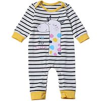 Ugthe Toddler Boy Rompers Autumn Winter Kid Baby Boy Cartoon Giraffe Print Striped Long Sleeve Romper - 6-12M