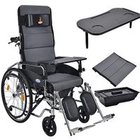 GHzzY Folding Wheelchairs - Portable Transport Wheelchair for Elderly & Disabled - Toilet Chair with Detachable Bedpan(18 Inch Seat),Gray
