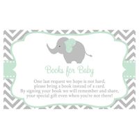 Elephant Baby Shower Bring a Book Inserts Chevron Stripes Unisex Baby Mint Green Grey Gray It's a Little Peanut Gender Neutral Insert Request Collection Lil Library Book Activities (25 Count)