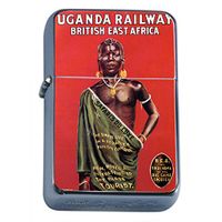 Silver Flip Top Oil Lighter Vintage Poster D-059 Uganga Railway British East Africa Tourist