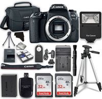 Canon EOS 77D 24.2 MP Digital SLR Camera with Wi-Fi & Bluetooth (Body) + 2pcs 32GB Class 10 SD Memory Card + Accessory Bundle