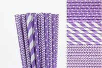 Lavender Paper Straws Mix - Polka Dots, Chevron, Striped (50)