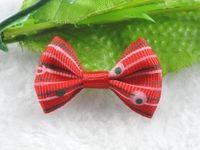 50pcs Satin Ribbon Striped Bows Flowers for Appliques Crafts Wedding (Red)