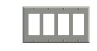 Leviton 80412-GY 4-Gang Decora/GFCI Device Wallplate, Standard Size, Thermoset, Device Mount, Gray