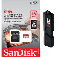 SanDisk Ultra 16GB UHS-I Class 10 MicroSDHC Memory Card Up to 80mb/s SDSQUNC-016G with adapter and USB 3.0 Ultra High Speed MemoryMarket 2-slot MicroSD & SD Memory Card Reader