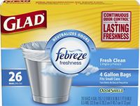 Glad Small Trash Bags with Odor Shield, 4 Gallon 26 bags (Pack of 2)