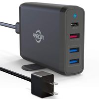 60W PD Charger,75W 4-Port Desktop Charger with PD Type C&18W 3.0 USB and Double 12W USB A Charger for 2018 Mac Book Air,2018 Mac Book Pro,iPad Pro,iPhone 11/11 Pro Max/Xs Max/XS/XR,Samsung/HP and More