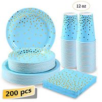 Blue and Gold Party Supplies 200Pcs Disposable Blue Paper Plates 12oz Cups Napkins Dinnerware Set Golden Dot Theme Party Baby Shower Boy Birthday, Serves 50
