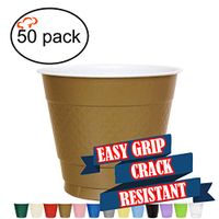 TigerChef 9 Ounce Gold 50 Pack Easy Grip Plastic Party Cups Solid Color Disposable 9 Oz Plastic Cups BPA Free