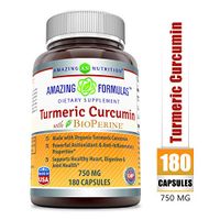Amazing Formulas Organic Turmeric Curcumin with Bioperine - 750 Mg,180 Capsules (Non-GMO, Gluten Free) - Made with Organic Turmeric Curcumin - Powerful Antioxidant & Anti-Inflammatory Properties