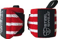 Steel Sweat Wrist Wraps - Best for Weight Lifting, Powerlifting, Gym and Crossfit Training - Heavy Duty Support - Red/White Stripes 18"