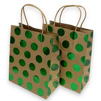 Kraft Gift Bags, foil hot-Stamp Polka-dot Design, 16 Medium Bags, 8" x 10" x 4" (Green)
