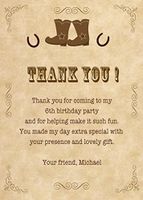 30 Personalized Thank You Cards Brown Vintage Cowboy Boots Horseshoe Western Rodeo Design Birthday Party + 30 White Envelopes