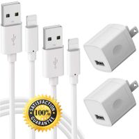 Boost Chargers 5V USB Portable Power Adapter High-Speed 1A Wall Cube for Plug Outlet w/ 6FT 3FT Fast Charge & Sync Cable Compatible for Smart Phone 8 / X / 7 / 6S / Plus + More Gadgets (White) 2-Pack