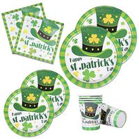 St Patrick’s Day Paper Plates Napkins Cups Serves for 24 Guests Green Shamrocks Dinner Irish Party Supplies Disposable Dinnerware Set Decoration