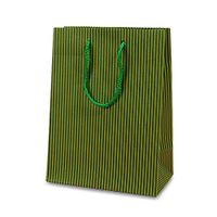 Green Pinstripe Handle Bags | Quantity: 25 | Width: 6 1/4" Gusset - 3 1/2"