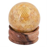 Crocon Gemstone Orgone Sphere Ball with Healing Symbols for Crystal Energy Generator Chakra Stone Balancing Reiki Healing Cleansing Home Office Decor (Yellow Aventurine (Flower of Life Symbol))