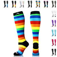NEWZILL Compression Socks (20-30mmHg) for Men & Women (Rainbow Stripes, Medium)