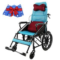Chunse Recliner Folding Wheelchair, Foldable Wheelchair Adjustable Headrest Multifunction Portable Elderly Comfortable Firm