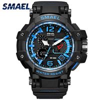 Psalmtrading SMAEL New Multi-Function Men’s/Women's Sports Analog Quartz Dual Display Waterproof Watches LED Backlight 1509 (Black+Blue)