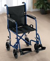 Lightweight Mobility Transport Wheelchair, Fixed Full Arms, Blue Frame