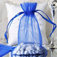 Tableclothsfactory 10PCS Royal Blue Organza Gift Bag Drawstring Pouch Wedding Favors Bridal Shower Treat Jewelry Bags - 6"x9"