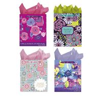Christian Birthday Gift Bags with Tissue Paper - 4 Bible Verse Bags with Tissue