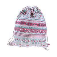 HuntGold Drawstring Storage Bag Travel Fresh Ethnic Style Printed Cotton Linen Jewelry Gifts Organizer Pouch 19.6x24 cm