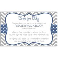 Simple Chevron Bring A Book Cards, Baby Shower, Navy, Blue, Boy Baby Shower, Polka Dots, Chevron, Stripes, Baby Book, Baby Library, Baby Sprinkle, Baby's First Book, 24 Pack Printed Book Inserts