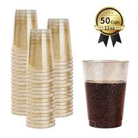 BGLROSOO 50Pcs 12oz Plastic Cups Gold Glitter Cups，Elegant And Transparent, Suitable For Daily Home Party Disposable Drink Cup