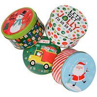 Christmas Gift Tins, Small Box for Gift Card, Cookies or Candy (Set of 4) (Holiday Fun, Round 4.2" x 2.4" High)