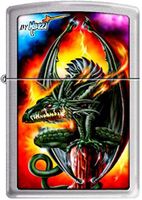 Green Dragon & Flames by Mazzi Chrome Zippo Lighter