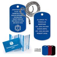 Medical Alert ID Dog Tag Anodized Aluminum w. 27" Chain. Incl. 18 Lines of Engr. - Blue