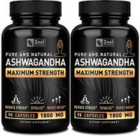 [2-Pack] Pure Organic Ashwagandha Capsules (180 Capsules | 1800mg) 100% Pure Ashwagandha Organic Capsules from Ashwagandha Powder for Anxiety Relief, Mood Boost, Stress Relief Supplement Support