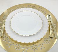 Round White and Gold Rim Elegant Wedding and Party Plastic Plates-Disposable Dinnerware Pack of 100 (50-10.25” Dinner and 50-7.25” Dessert/Salad) For 50 Guests