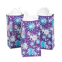 Fun Express - Paper Snowflake Bags for Christmas - Party Supplies - Bags - Paper Treat Bags - Christmas - 12 Pieces