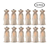 12 PCS Jute Wine Bottle Bags Burlap Wine Bags with Drawstring and Tags for Wedding Dust-Proof Eco-Friendly Reusable Wear-Resistant Non-Fading 14 x 6 Inches