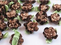 40pcs Fancy 2 Tone Satin Ribbon Flower Appliques- Coffee
