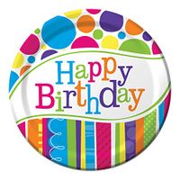 Club Pack of 96 Bright and Bold "Happy Birthday" Disposable Paper Party Banquet Dinner Plates 9"
