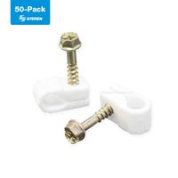 STEREN Coaxial Cable Clips - Cable Holder - Wire Clips - Siding Clips for Hanging - Cord Holder for Desk - Cable Clamps - Cord Clip - Wire Organizer Clips - Tv Mount Screws - White - 50 Pack