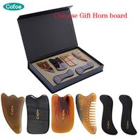 Cofoe 6 PCS Gua Sha Plate Buffalo Horn Guasha Board Traditional Scraping Massage Tools Chinese Medical Treatment Scraper Kit