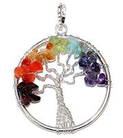 Chakra Crystal Chips Silver Plated Pendant with Wire Twisted Tree