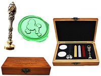 MNYR Vintage Lovely Poodle Dog Anmimal Luxury Wood Box Silver Metal Peacock Wedding Invitations Gift Cards Paper Stationary Envelope Custom Logo Wax Seal Sealing Stamp Stick Melting Spoon Gift Box Kit