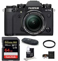 FUJIFILM X-T3 Mirrorless Digital Camera with XF 18-55mm f/2.8-4 R LM OIS Zoom (Black) Bundle, Includes: SanDisk 64GB Extreme PRO SDXC Memory Card, Card Reader and More