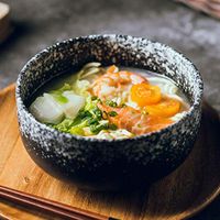 ZSQAI Bowl Retro Stoneware Tableware Creative Ramen Salad Bowl Breakfast Deep Soup Bowl