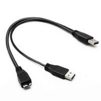 Micro USB 3.0 Y Cable，USB 3.0 Dual Power Y Shape 2 X Type A to Micro B Superspeed Cable for External Hard Drives (Seagate/Toshiba/Wd/Hitachi/Samsung & Wii U（2-Pack)