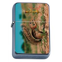 Flip Top Oil Lighter Funny Smoking Animal S2 Squirrel Smoking Hookah Includes Silver Case