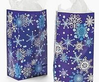 12 Snowflake Print Paper Party Bags for Christmas | Gift Wrap Supplies