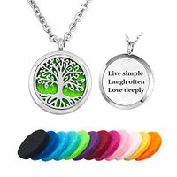EV.YI Jewels Life Laugh Love Locket Pendant Diffuser Necklace for Essential Oil Perfume Aromatherapy Jewelry for Women Men with Refill Pads
